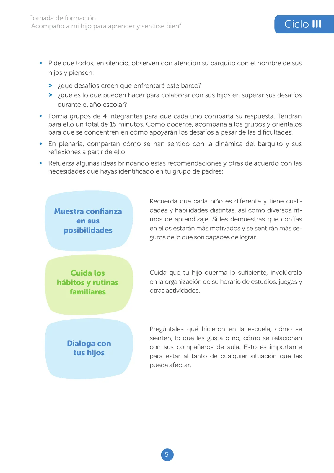 Miniatura página 5 de Jornada de formación “Acompaño a mi hijo para aprender y sentirse bien” : ciclo III · 2025