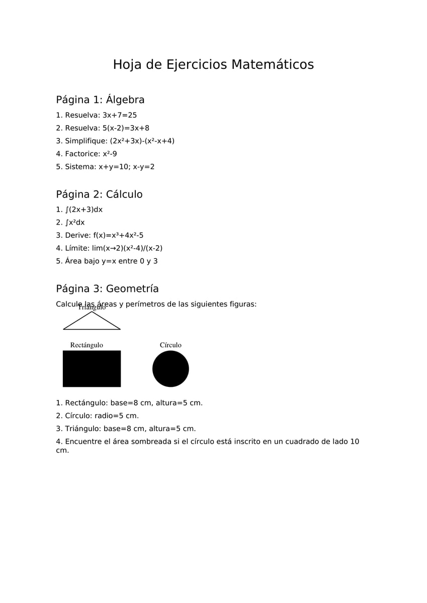 Ejercicios Matematicos 3 Paginas