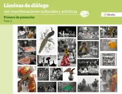 Portada de Láminas de diálogo con manifestaciones culturales y artísticas. Fase 2 Libro de Educación Preescolar Grado 1° Ciclo Escolar 2025 - 2026